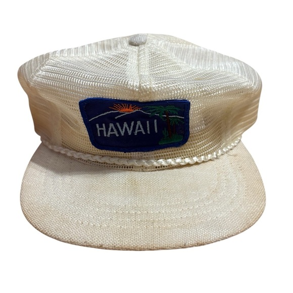 Vintage Hawaii Mesh Hat Patch SnapBack White Rope Trucker - Picture 1 of 5